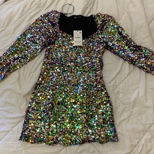 ZARA NWT Puff Sleeve Sequin Party Dress